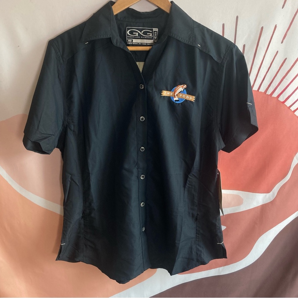 Gameguard Ladies Black Embroidered Microfiber Vented Fish- Ladies Shirt Size M